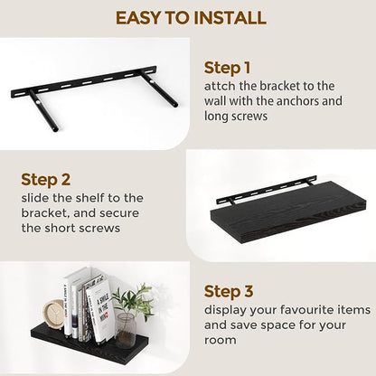Fun Memories 40 Inch Floating Shelves Black, Farmhouse Wood Wall Shelves - Image 4