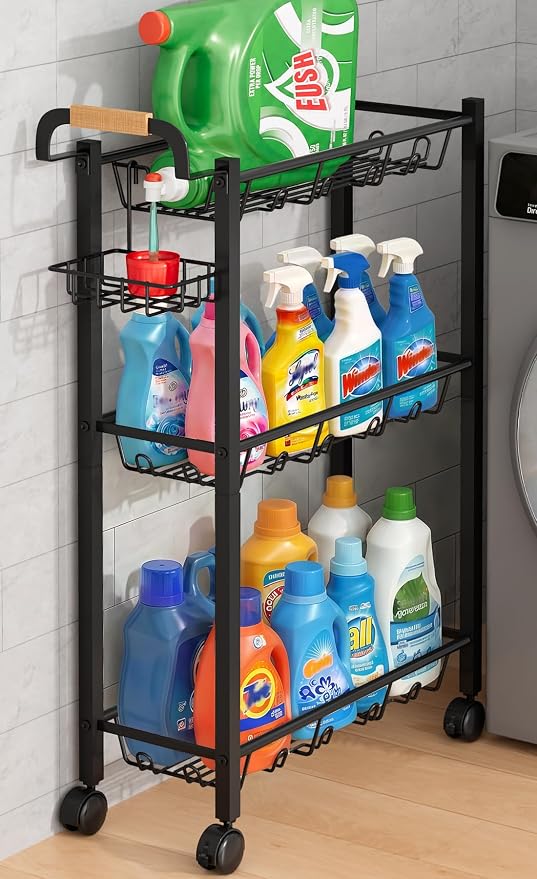 AOODA Laundry Room Cart with Top Detergent Holder, Metal Rolling Storage Cart by AOODA
