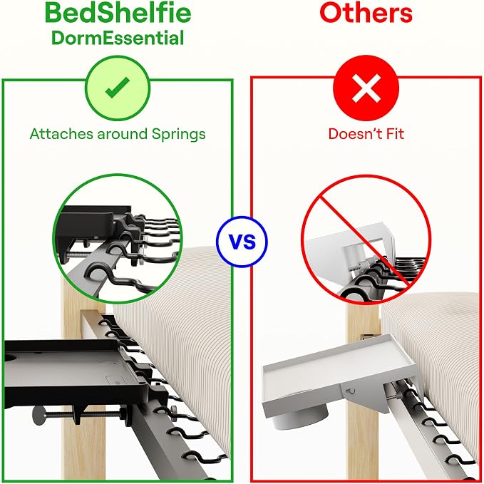 BedShelfie Bedside Shelf for Dorm Room Bunk Bed & Top Bunk, College Dorm Room - Image 3