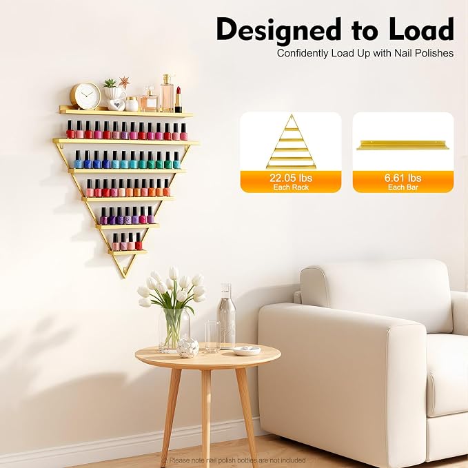 Elegant Wall Mounted Nail Polish Storage Rack Set of 10 Triangular Cosmetic - Image 2