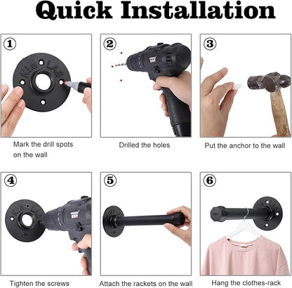 BTSKY 6 Pack Clothes Rack with Screws, 8 Inch Metal Industrial Pipe Clothes Bars - Image 7