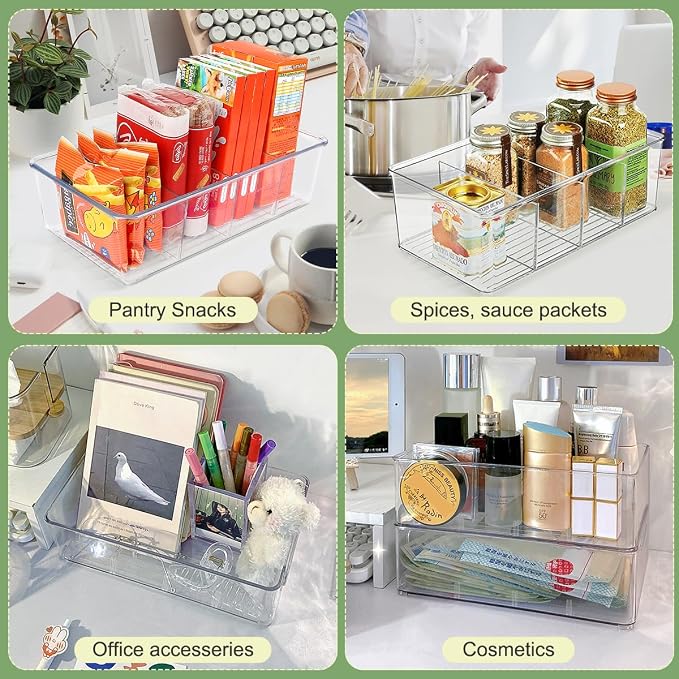 6 Pack Food Storage Organizer Bins Clear Plastic Removable Snack Organizer - Image 6