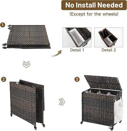 Laundry Hamper with Wheels, 34.3 Gallon Rolling Laundry Basket with Lid - Image 8