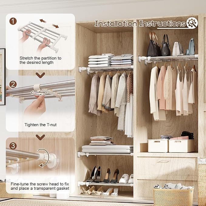 Hershii Tension Shelf Expandable Rod Closet System Heavy Duty Clothes Hanger - Image 4