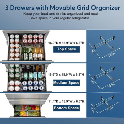 Stainless Steel 3-Tier Drawer Fridge Undercounter, Outdoor Beverage Refrigerator - Image 4