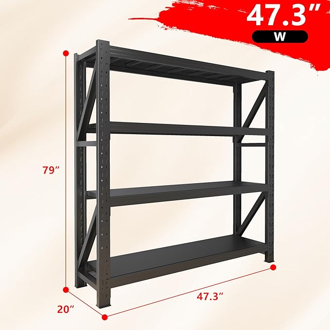 4000LBS Garage Shelving Heavy Duty, 48” W Storage Shelves, 4-Tier Adjustable - Image 2