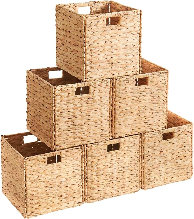 Ornavo Home 13 x 13 Inch Water Hyacinth Baskets Set of 6 – Handwoven by OrnavoHome