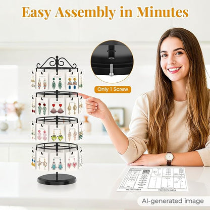 EsLuker.ly Earring Holder Organizer Rotating Display Tree Stand, Adjustable - Image 7