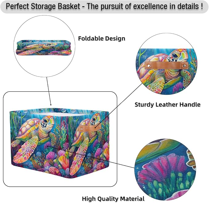 Pardick Colorful Sea Turtle Basket Storage Bins Large Fabric Toys Storage Cube - Image 6