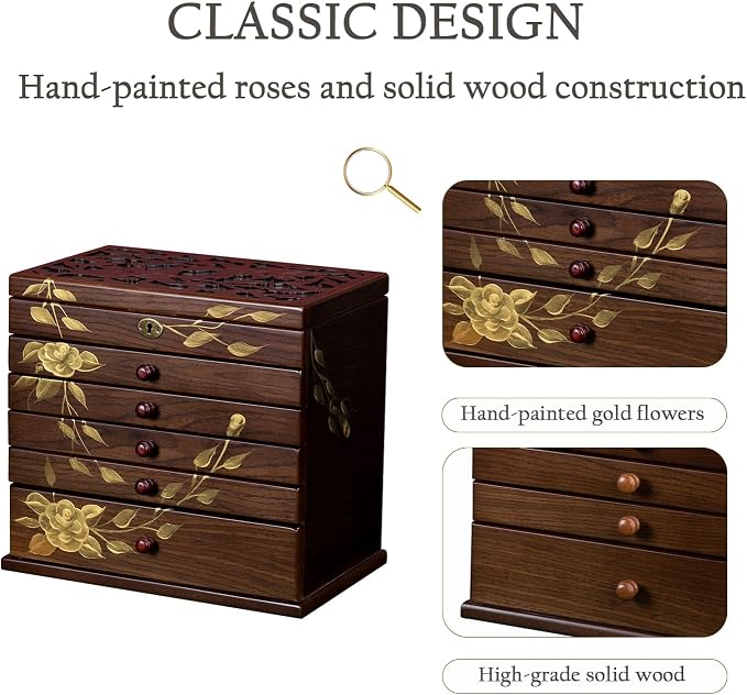 Hand-painted Wooden Jewelry Box, 7 Layer Jewelry Organizer, Vintage Wooden - Image 5