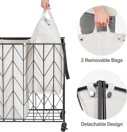 WOWLIVE Laundry Basket with Wheels, Heavy Duty Laundry Hamper with Wood Lid - Image 5
