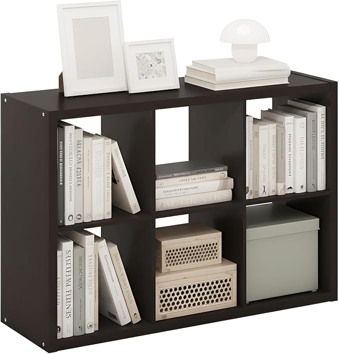 Furinno CUBICLE 6-Cube Book Shelf, Extra Thick Frame Bookshelf, Dark Oak | by Furinno-FitsYourSpaceFitsYourBudget