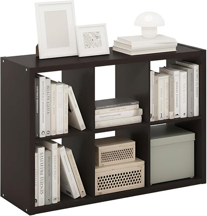 Furinno CUBICLE 6-Cube Book Shelf, Extra Thick Frame Bookshelf, Dark Oak | by Furinno-FitsYourSpaceFitsYourBudget