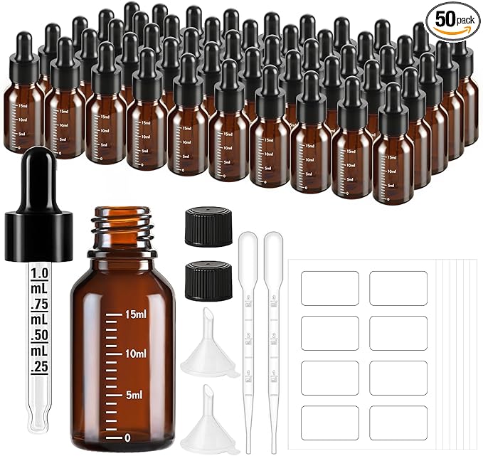 50 Pcs 1/2oz Amber Glass Dropper Bottles by UPBUD