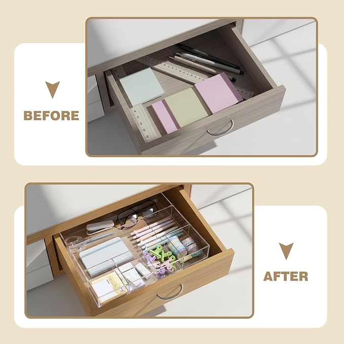 Acrylic Desk Drawer Organizer 14.37 x 11.81 x 2.17 Inch Storage Tray Organizer - Image 4