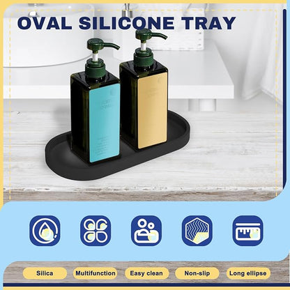 2 Pieces Silicone Shatterproof Bathroom Vanity Tray, 9.8" & 11.8" Oval Black - Image 3