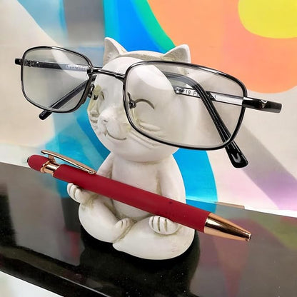 Top Brass Yoga Cat Eyeglasses & Pen Holder – Whimsical Reading Glasses - Image 4