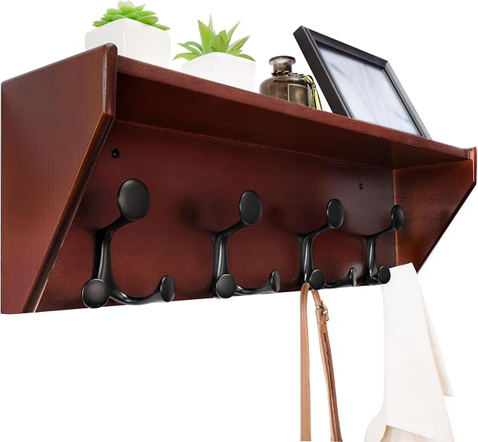 WEBI Wall Shelf with Hooks Underneath, 24” Long Wall Mounted Coat Rack with by WEBI
