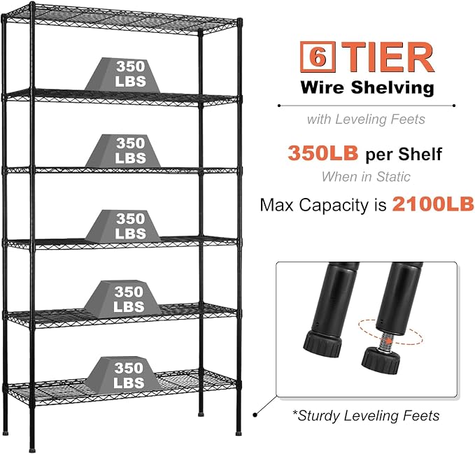 6-Tier Storage Shelves NSF Certified Wire Shelving Unit on Wheels Heavy Duty - Image 5