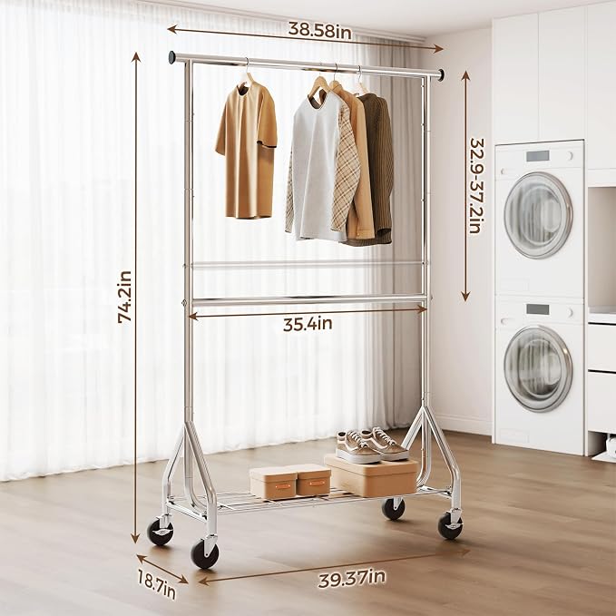 HYSEYY Heavy Duty Clothes Rack, Double Rod Clothing Rack - Image 5