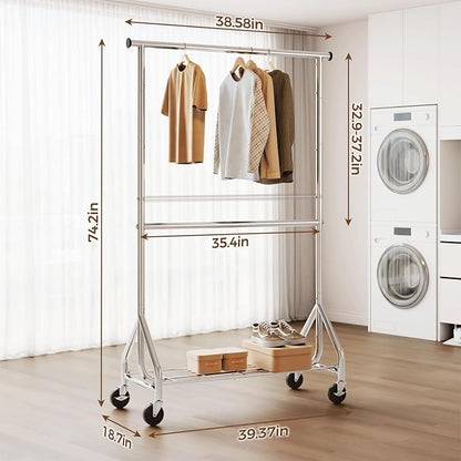 HYSEYY Heavy Duty Clothes Rack, Double Rod Clothing Rack - Image 5