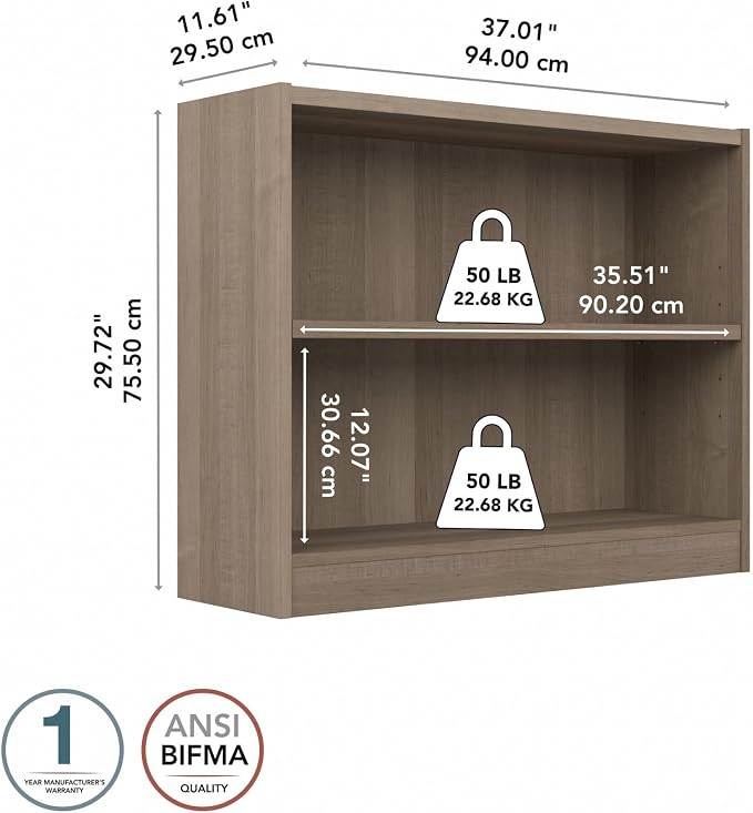 Bush Furniture Universal Small 2 Shelf Bookcase in Ash Gray, Low Storage and - Image 8