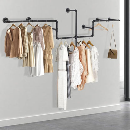 Industrial Pipe Clothes Rack Wall Mounted, 85.83 inches Heavy Duty Iron Pipe - Image 4