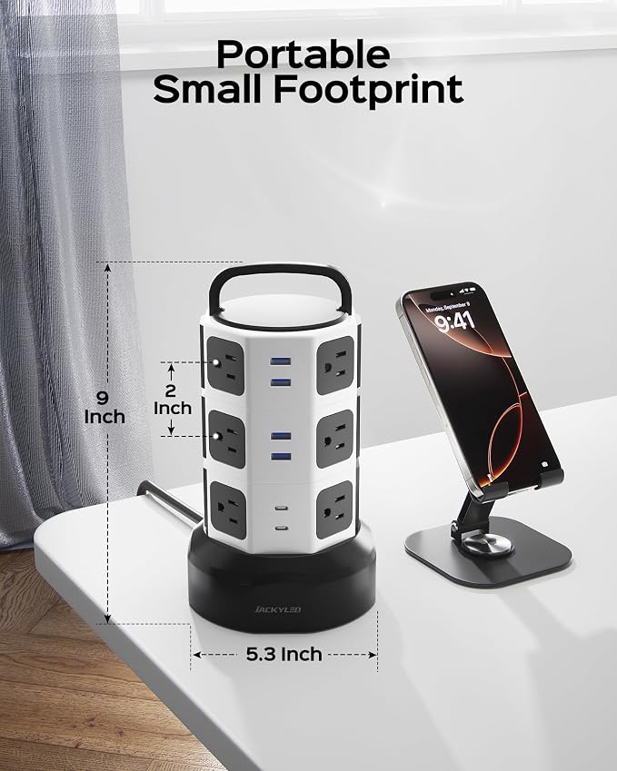 Power Strip Tower Surge Protector, JACKYLED 12 Outlets 6 USB Charging Station - Image 9