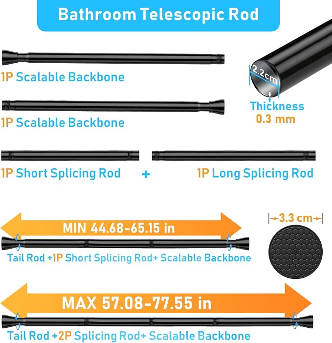 MEXAU Tension Curtain Rod for Windows 45 to 77 In - Image 2