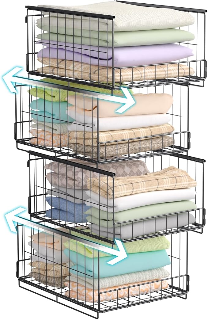 4-Tier Stackable Closet Organizer and Storage Shelves, Sturdy Metal Clothing by Unknown