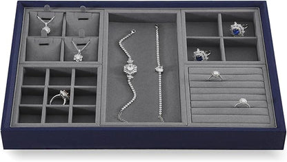Dark Blue Jewelry Display Tray Ring Necklace Earring Bangle Organizer - Image 5