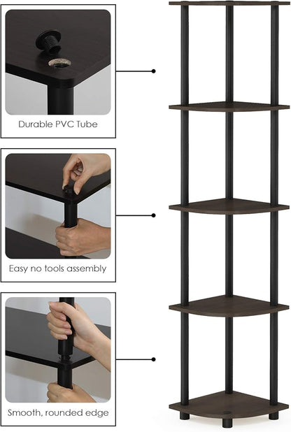 Furinno TURN-N-TUBE Corner Shelf, 5-Tier Corner Bookshelf, Open Storage Shelves - Image 7