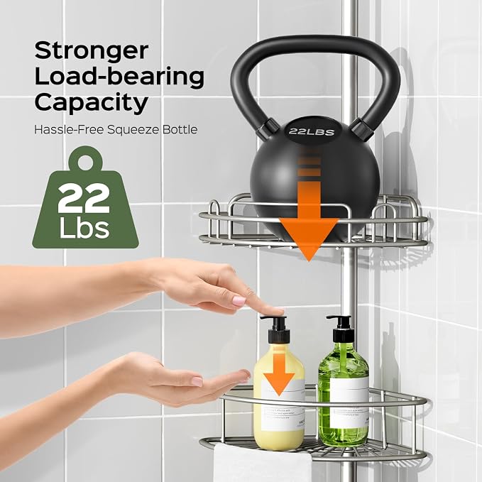 HAMITOR Shower Caddy Tension Pole: 4-Tier Rustproof Bathroom Corner Shelf - Image 2