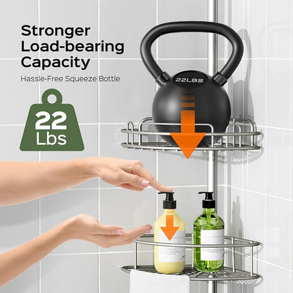 HAMITOR Shower Caddy Tension Pole: 4-Tier Rustproof Bathroom Corner Shelf - Image 2