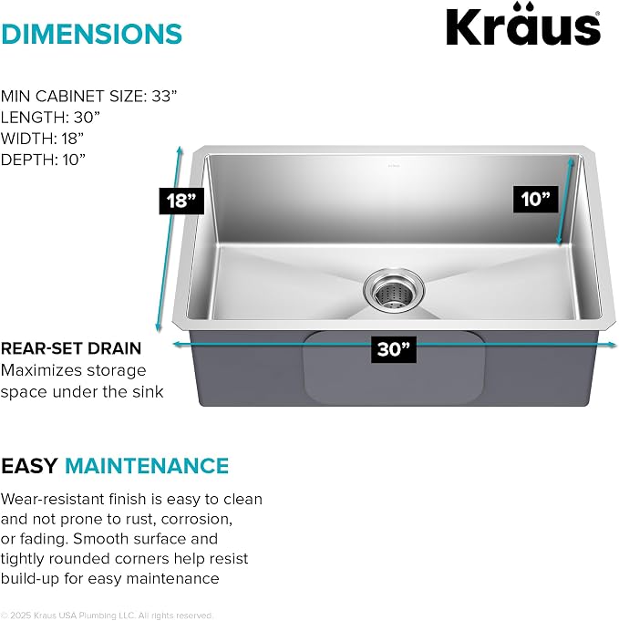 KRAUS Standart Pro 30 -inch Undermount Single Bowl 16 Gauge Stainless Steel - Image 6