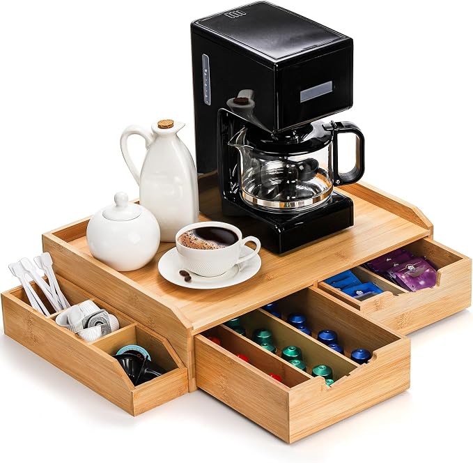 SOUJOY Bamboo Drawer Organizer for Coffee Pod, K Cup Organizer for Counter by SOUJOY