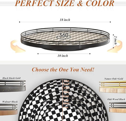 18" Black and White Kitchen Lazy Susan Turntable, Round Checkered Decorative - Image 6