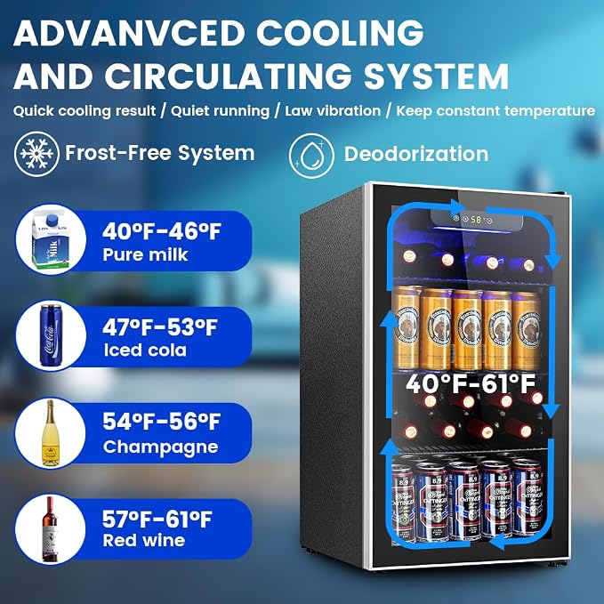 Mini Fridge 130 Can Beverage Refrigerator Cooler, 3.2 Cu.Ft Drink Fridge - Image 4