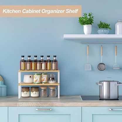 NEX Bamboo Cabinet Organizer Shelf, Spice Rack, Stackable Kitchen Shelves - Image 4