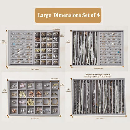 Large Jewelry Drawer Organizer Trays Set of 4, Stackable Velvet Jewelry Trays - Image 4
