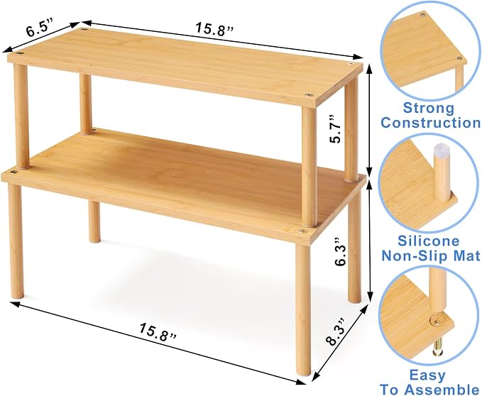 Cabinet Organizer Shelf, Kitchen Counter Shelves, Bamboo Stackable Expandable - Image 4