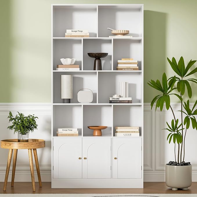 71" Tall Bookshelf with 10 Cubes and 3 Doors, 4-Tier Bookshelf, Open Shelf by Housoul