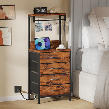Furnulem Night Stand with Charger Station, Bedside Table with Storage Shelf - Image 2