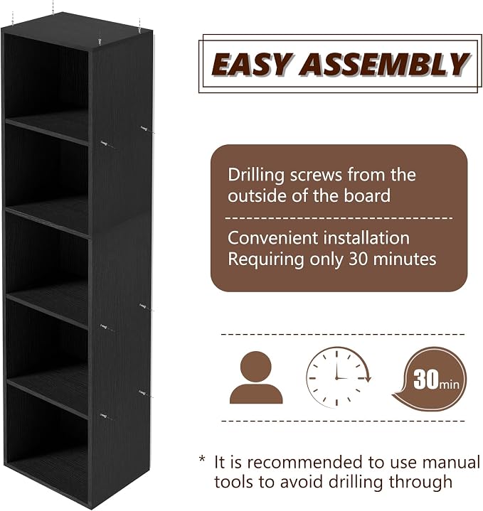 5-Tier Wooden Cube Storage Organizer, 52 Inch Tall Bookcase & Display Shelf - Image 4