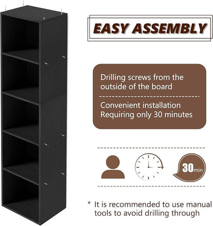 5-Tier Wooden Cube Storage Organizer, 52 Inch Tall Bookcase & Display Shelf - Image 4