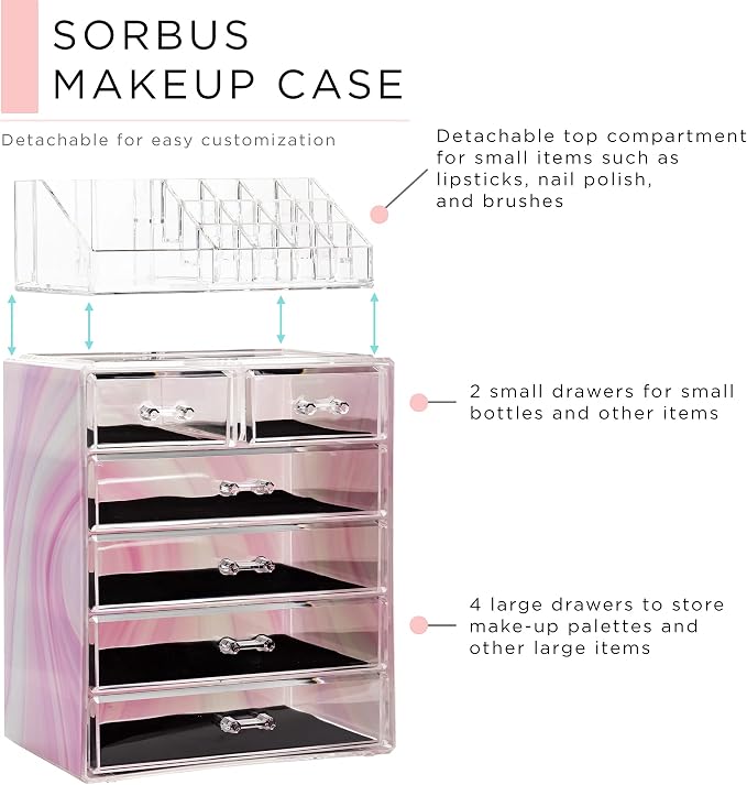 Sorbus Clear Cosmetic Makeup Organizer - Image 2