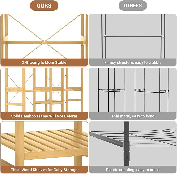 Homykic Bamboo Closet System Clothes Rack, Large Freestanding Garment Rack - Image 5