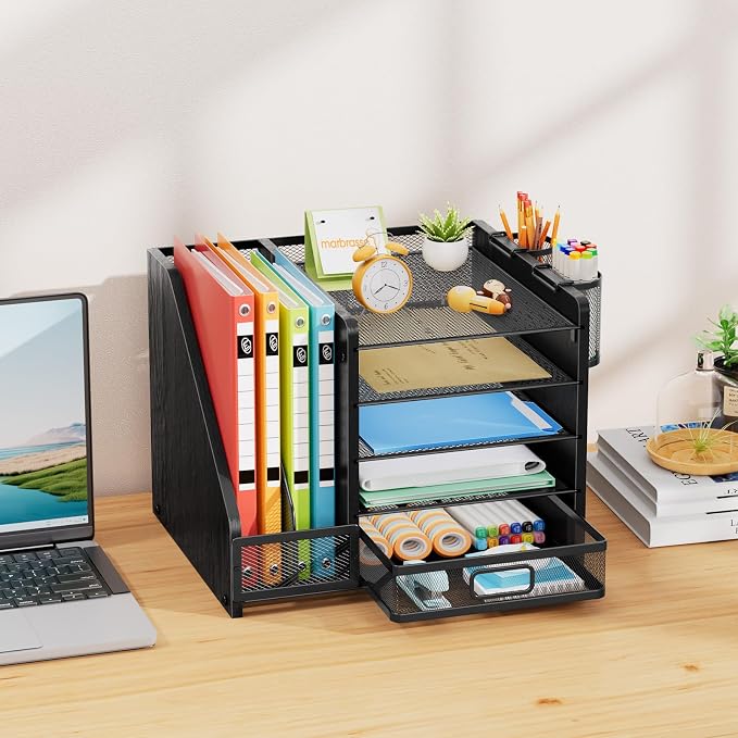 Marbrasse Desk Organizer with File Holder, 5-Tier Paper Letter Tray Organizer - Image 3