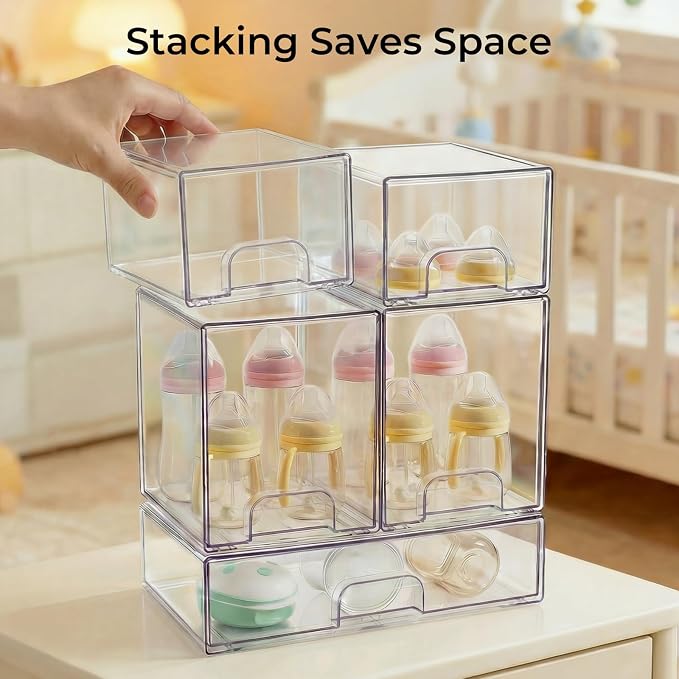 UFORU Baby Bottle Organizer, Stackable Storage Drawers 5 packs, Pull-Out Drawers - Image 5