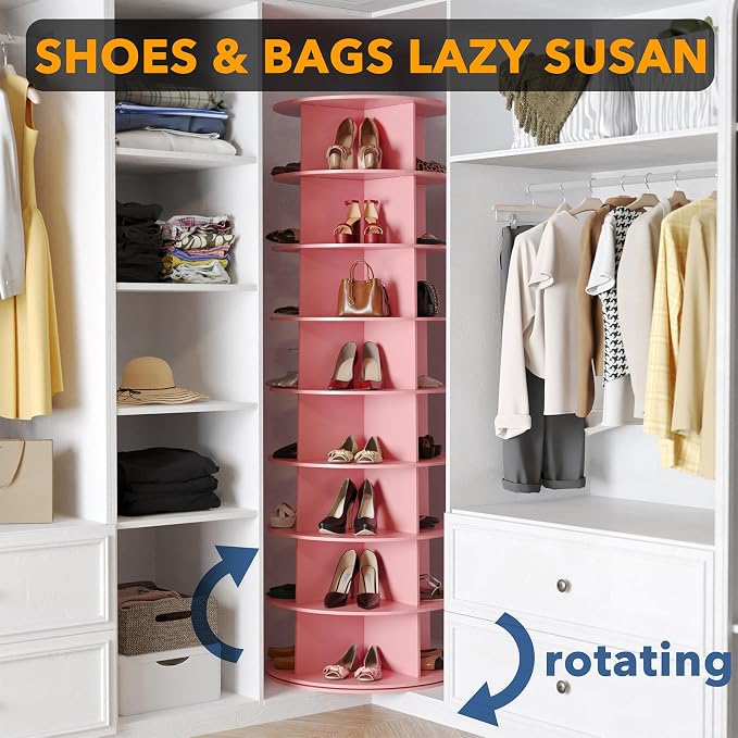 SpaceAid 8 Tier Rotating Shoe Rack Tower, Spinning Shoe Display Lazy Susan - Image 4